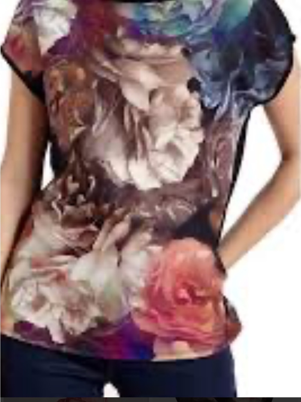 Ted Baker London Floral Print Short Sleeve Tee in Black with Multicolor Blooms